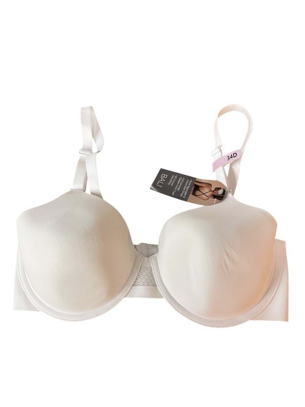 Bali Ultimate Smoothing Lightweight T-Shirt Underwire Bra White Sz 34D  DF4481